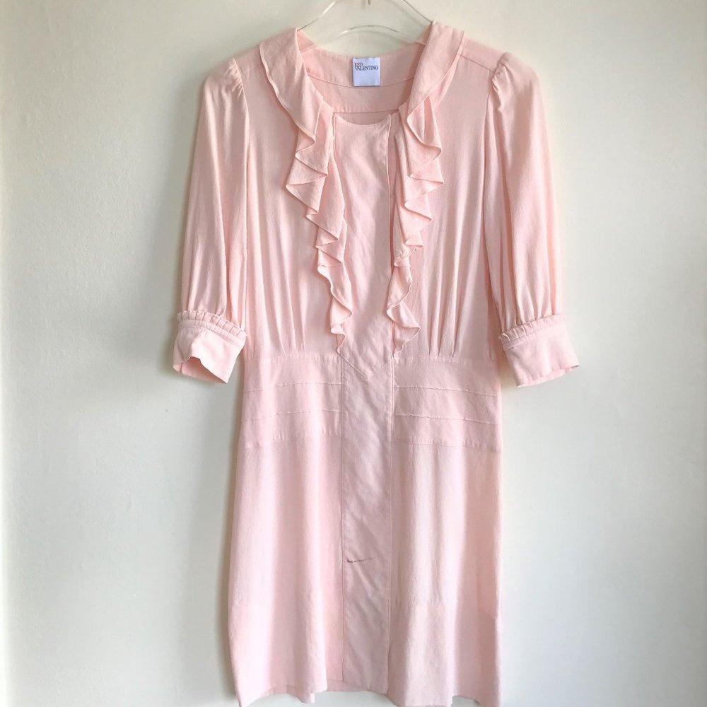 Valentino Pink Silk Crepe Ruffle Snap Front Dress - Picture 3 of 9